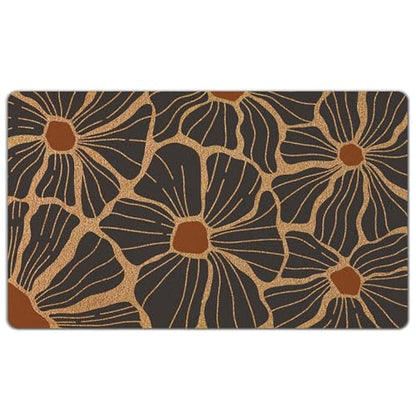 Boho Abstract Floral Door Mat,Mid Century Modern Black Flower Front Door Mat Rug Outdoor Indoor Entrance, Retro Bohemian Botancial Artificial Coir Doormat for Porch Patio, 30x17 Inch
