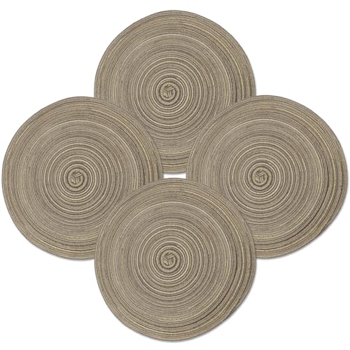 MIAOMIAO Round Placemats Set of 4 Braided Dining Table Kitchen Decor Mets - color: Z-coffee-4pc
