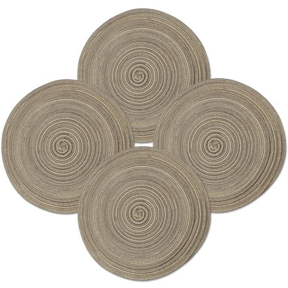 MIAOMIAO Round Placemats Set of 4 Braided Dining Table Kitchen Decor Mets - color: Z-coffee-4pc