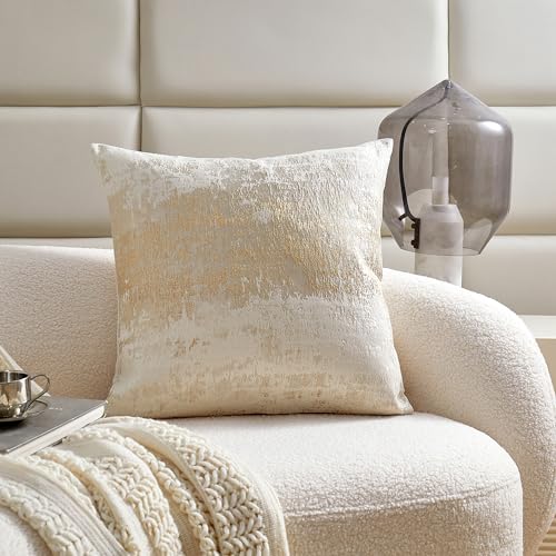 THE-TINOART Cream Champagne Metallic Jacquard Pillow Covers 20x20 Pack of 2 Velvet Back Modern Glam Sofa Decor - color: Beige Gold, size: 20" x 20" (Pack of 2)