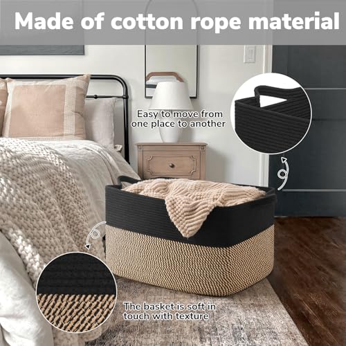 Goodpick 75L Extra Large Woven Blanket Basket, 22" x 17" x 12", Black Jute - color: Black, size: 22"L x 17"W x 12"H