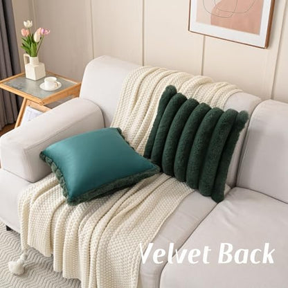 FUTEI Pack of 2 Faux Rabbit Fur Throw Pillow Covers 18x18 Inch, Dark Green - color: Dark Green, size: 18" x 18" (Pack of 2)