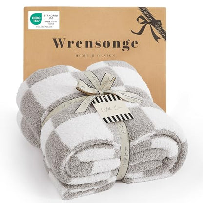WRENSONGE Soft Checkered Throw Blanket for Couch-Cozy Warm Knitted Blankets - color: Aspen Grey, size: Throw-XL(50"x 70")