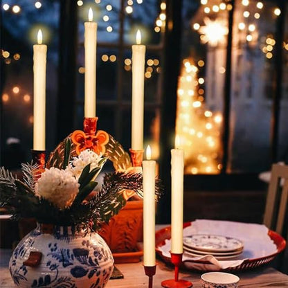 GenSwin Drip Wax Flameless Taper Candles Battery Operated with Remote Timer - color: Ivory-B