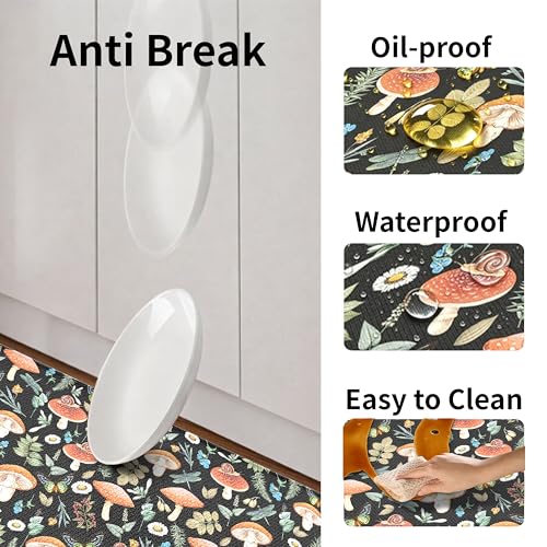 Kitchen Rugs for Floor 2 Pcs Memory Foam Padded Anti Fatigue Kitchen Mat - color: Black Mushroom