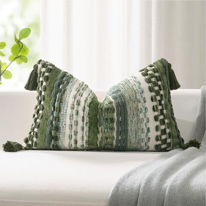 Kevin Textile Boho Tufted 14x24 Inch Lumbar Pillow Cover 1 Pack, Green - color: Green, size: 24" x 14" (Pack of 1)