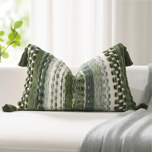 Kevin Textile Boho Tufted 12x24 Inch Lumbar Pillow Cover 1 Pack, Green - color: Green, size: 24" x 12" (Pack of 1)