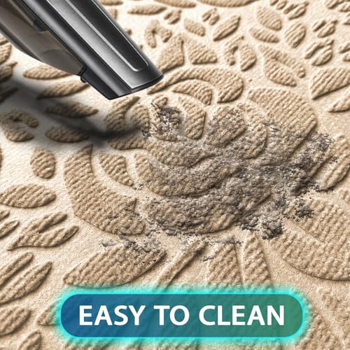Bulijojo Front Door Mat Entrance,Durable Heavy Duty Welcome Mat,Thick Absorbent Natural Rubber Non Slip Mat,Sturdy Entryway Beige Flower, 17x30 - color: Beige Flower, size: 1'5" x 2'6" (Rectangular)