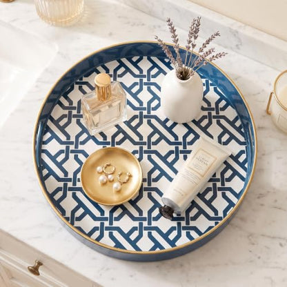 Spsyrine Round Plastic Geometric Serving Tray for Bathroom, Kitchen - color: White