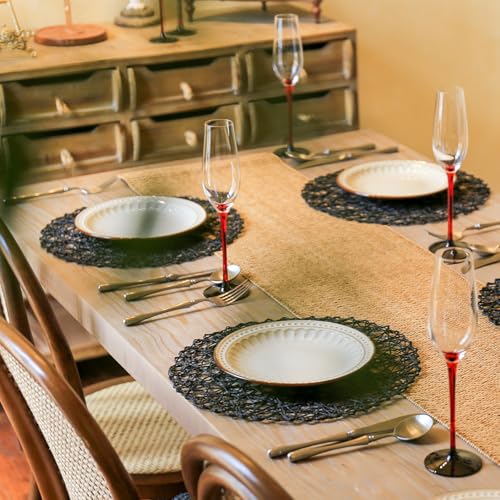 AHHFSMEI Paper Braided Round Placemats Set of 12 Natural Non-Slip Heat Resistant Table Mats for Dining Tables Woven Indoor & Outdoor Place mats(Black,12) - color: Black
