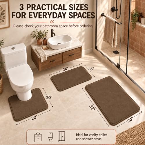 RUN HELIX Bathroom Rugs Sets 3 Piece, Soft Absorbent Memory Foam Bath Mats Set, Dry Fast Bath Mat, Machine Washable Bath Rug Set for Bathroom （Chocolate） - color: Brown