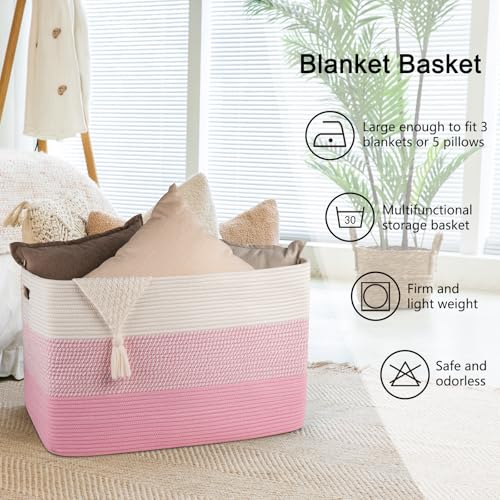 OIAHOMY 108L Extra Large Blanket Basket Dog Toy Basket Pink&White - color: Pink&White
