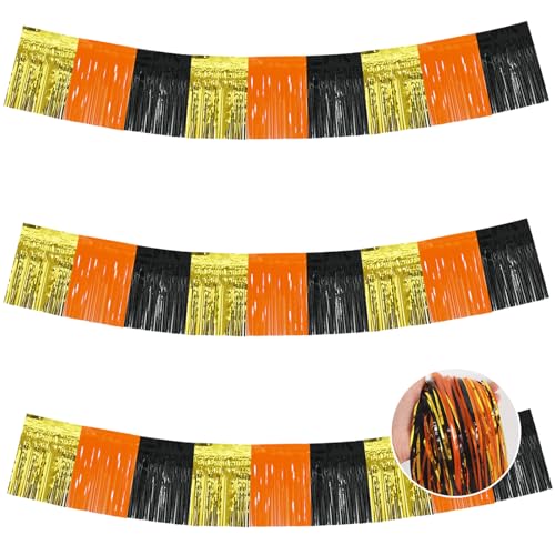 BEISHIDA Gold Orange Black Fringe Garland Banner Wall Tinsel Foil Streamers - color: Gold Orange Black