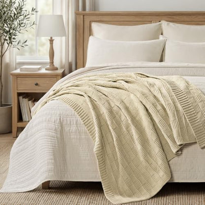 EVERGRACEHOME Modern Checkered Chenille Throw Blanket, 60x80, Beige - color: Beige, size: 60" X 80"