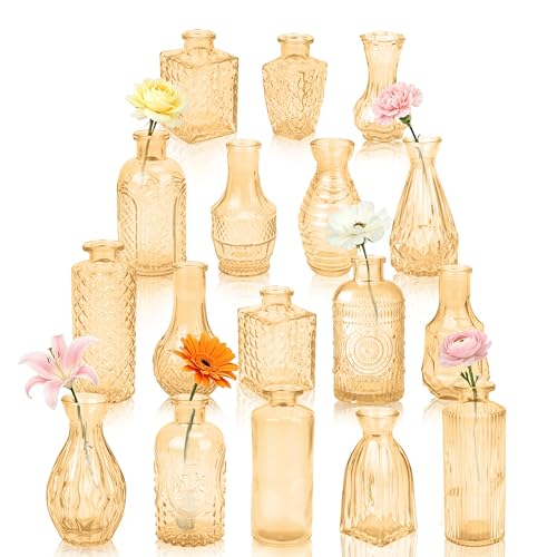 Glass Bud Vases in Bulk Small Mini Gold Vase for Flowers 17pc - color: Gold