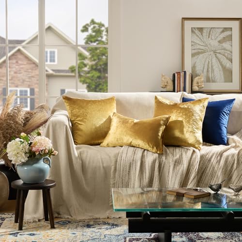 GIGIZAZA Gold Velvet Pillow Covers 12x20 Decorative Pillows Pack of 2 - color: Gold, size: 20" x 12" (Pack of 2)