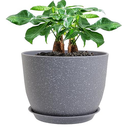 UOUZ 12inch Large Plant Pot, Modern Plastic Planter with High Driange Holes and Saucer for Indoor Outdoor Garden Plants and Flowers, Grey Speckles - color: Grey Speckles