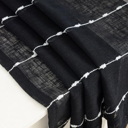 Black Sheer Curtains 63 Inch Faux Linen Boho Striped 2 Panels - color: Black, size: 52"W x 63"L (Pack of 2)