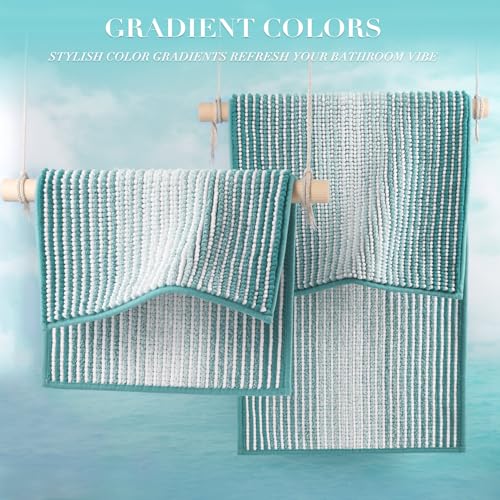 BSICPRO Bathroom Rugs Sets 2 Piece, Non Slip Striped Bath Mats, Aqua Green - color: Aqua Green, size: 20" x 32" Plus 16" x 24"