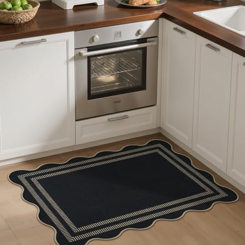Kitchen Rugs Non Slip Washable, 17.3"x30" Scalloped Rug - color: Scalloped, size: 17.3"x30"