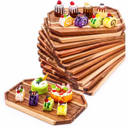 Dandat 12 Pack Wooden Serving Platter Acacia Wood Platters 14 x 10 Inch Rustic Serving Tray Rectangular Charcuterie Board Cheese Plate for Home Decor Dessert Vegetables Fruit Cookie - size: 14 x 10 Inch