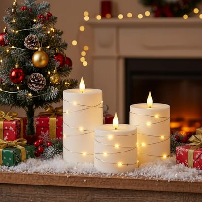 Raycare White Flameless LED Pillar Candles Battery Operated Remote Timer - color: 3pcs-White