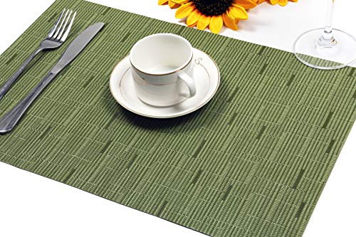 SHACOS Placemats Set of 6 Woven Vinyl Place Mats for Dining Table Wipe Clean Non Slip Christmas Table Mats (6, Olive Green) - color: Olive Green, size: Set of 6