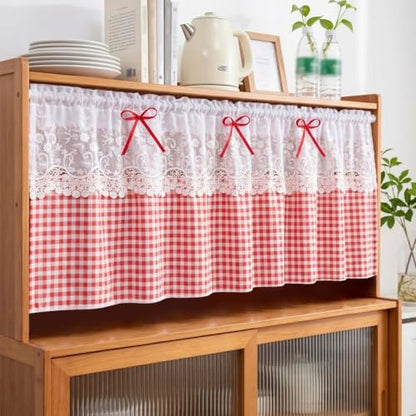 Red Gingham Valance Lace Curtain for Small Window Shabby Chic 52Wx18L - color: Red Gingham, size: 52"W x 18"L (Pack of 1)
