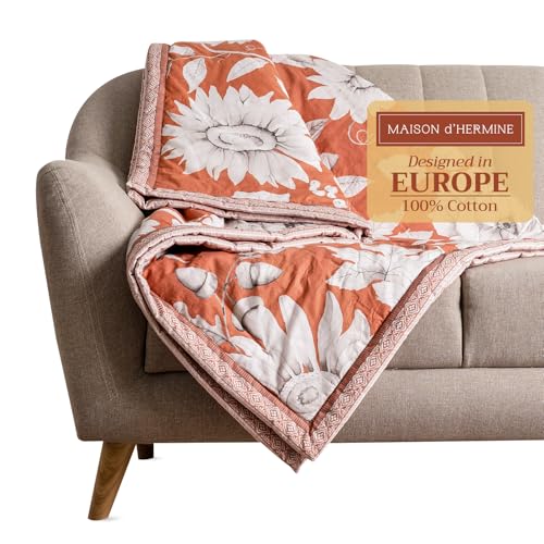 Maison d' Hermine Throw Blanket for Couch Lightweight Soft (60''X80'') - color: 032 - Pretty Autumn - Langoustino, size: 60"x80"