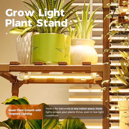 Bamworld Plant Stand with Grow Lights, 9 Tier Tall Large Wood Plant Shelf - color: Brown, size: 9 Tiers - Pro
