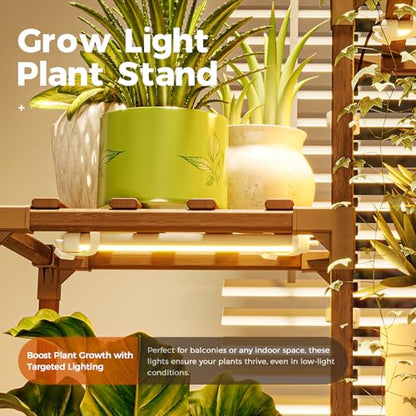 Bamworld Plant Stand with Grow Lights, 9 Tier Tall Large Wood Plant Shelf - color: Brown, size: 9 Tiers - Pro