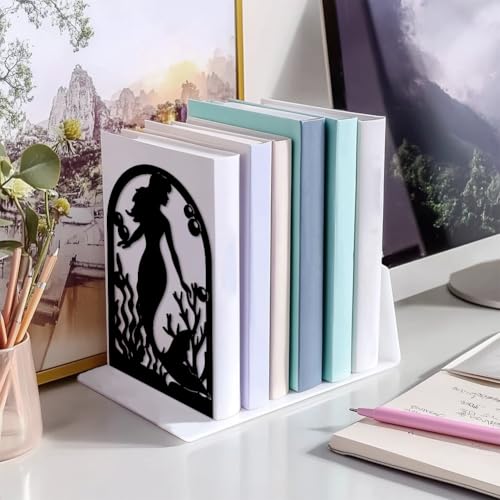 Peacoblue 5.3"x4.3"x7.9" Metal Bookends, Heavy Duty Book Ends for Shelves - style: Mermaid