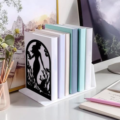 Peacoblue 5.3"x4.3"x7.9" Metal Bookends, Heavy Duty Book Ends for Shelves - style: Mermaid