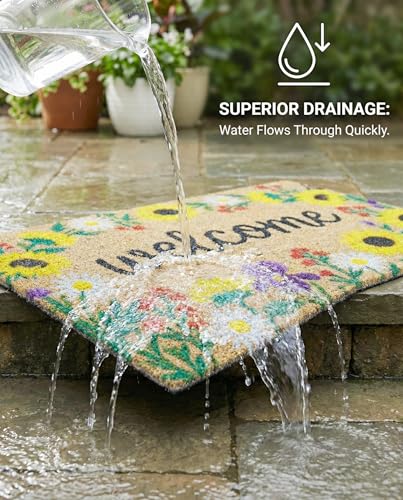 Sunflower Welcome Door Mat 20x30 Inch - color: Floral