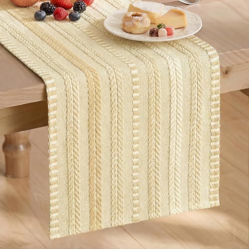 Artoid Mode Burlap Brown Farmhouse Stripe Braided Table Runner 12x72 Inch - color: Burlap Brown, size: 12" x 72", Table Runner