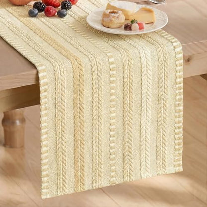 Artoid Mode Burlap Brown Farmhouse Stripe Braided Table Runner 12x72 Inch - color: Burlap Brown, size: 12" x 72", Table Runner