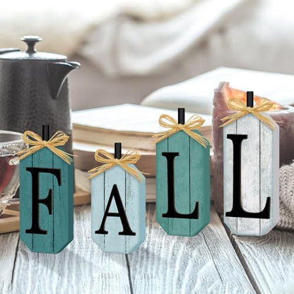 Britimes Fall Tiered Tray Sign, Rustic Firework, 4 Pack, Wooden Block Decor - style: Blue Fall Lettered