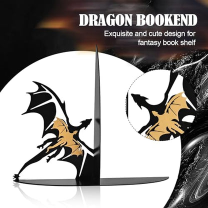 Metal Dragon Bookends Fantasy Book Stoppers Cool Book Ends Decorative - color: Gold