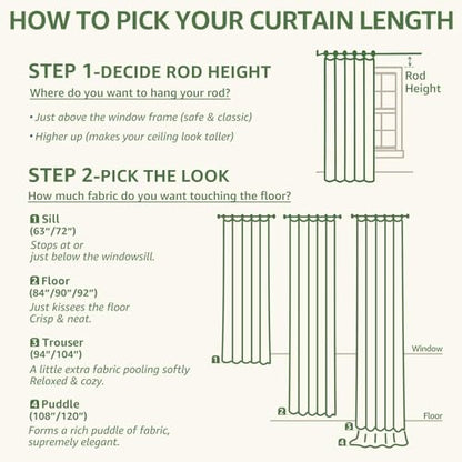 jinchan Linen Curtains 90 inch Green Floral Farmhouse Rod Pocket 2 Panels - color: Amlie Green, size: 50"W x 90"L (Pack of 2)