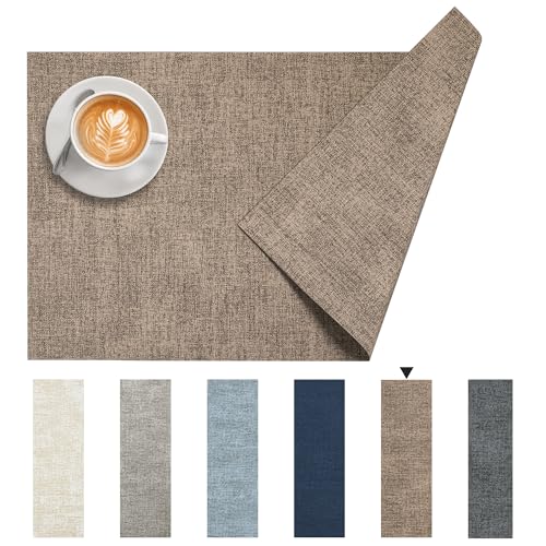 DOLOPL Placemats Set of 4, Reversible Faux Leather Place Mats, Brown - color: Brown, size: Set of 4