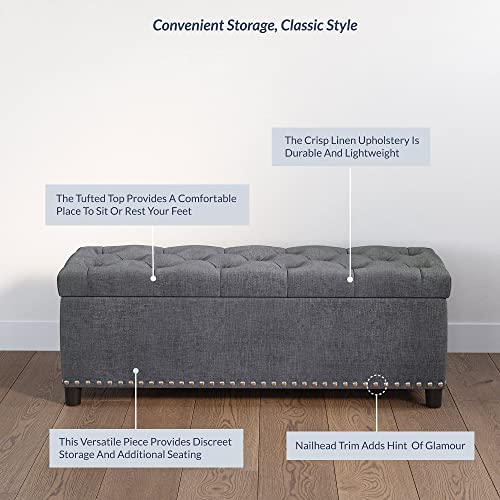 BELLEZE Storage Ottoman, Tufted Ottoman with Close Hinge, Foot Rest for Living Room (Gray, 47 inch) - color: Gray a