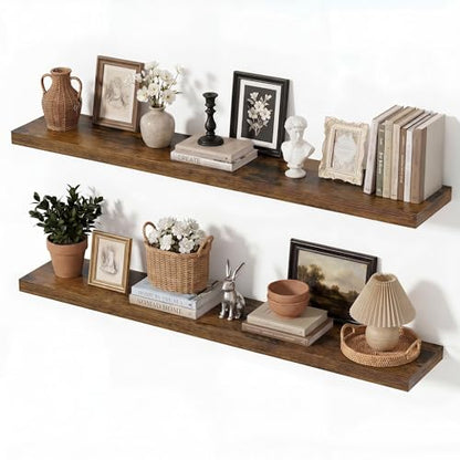 Vivelove Brown Floating Shelves 40 x 8 Inch, 8 Inch Deep Shelf, Set of 2 - color: Rustic Brown, size: 40"Wx8"Dx1.4"H