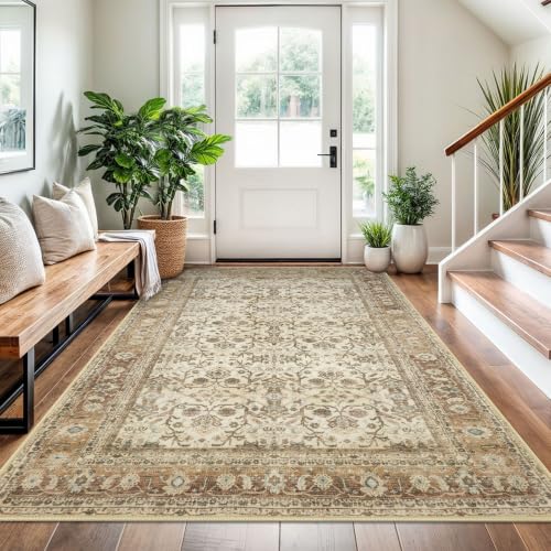 SIILOOM 4x6 Washable Area Rug Non Slip Door Mat Indoor for Entryway Bedside - color: Beige/Brown, size: 4' x 6' (Runner)