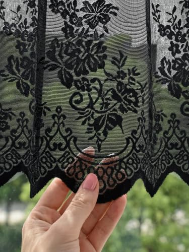 Molaxhome Kitchen Curtains Valance Black Lace Floral Semi Sheer Curtain - color: Black, size: 54"W x 24"L (Pack of 1)