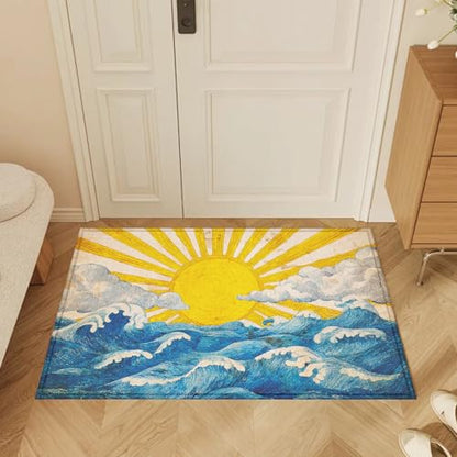 Sunshine Art Wave Bath Mat Rug, Door Mat Doormat Entrance Non-Slip Bathroom Rugs for Entryway Bathroom Kitchen 17 x 30 Inch - color: Sunshine Art Wave