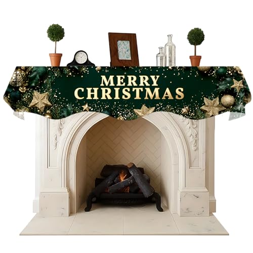 NYZE Christmas Mantel Scarf 70 x 17 Inch Fireplace Mantel Scarf Cover Decoration for Christmas Fireplace Scarf Shelf Top Runner Holiday Winter Home Decor - size: 70 x 17 in, style: Merry Xmas 4