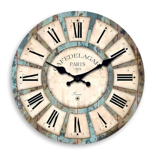 Farmhouse Wood Silent Wall Clocks Battery Operated 20 Inch - color: Blue1, size: 20 Inch