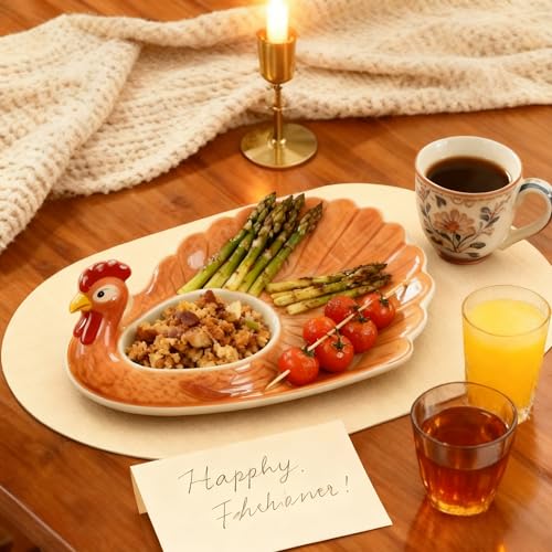 DOLOPL Oval Placemats Set of 6, Beige Faux Leather Place Mats, Large - color: Beige, size: Large: 13.8" x 21.6"
