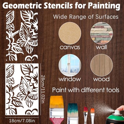 Yazhiji 8PCS Geometric Stencils for Painting, Reusable Large Size Geometric Painting Stencils Abstract Layering Stencil for Painting on Wood Canvas Furniture Wall Floor Decor Drawing DIY Art Supplies - style: Geometric-2
