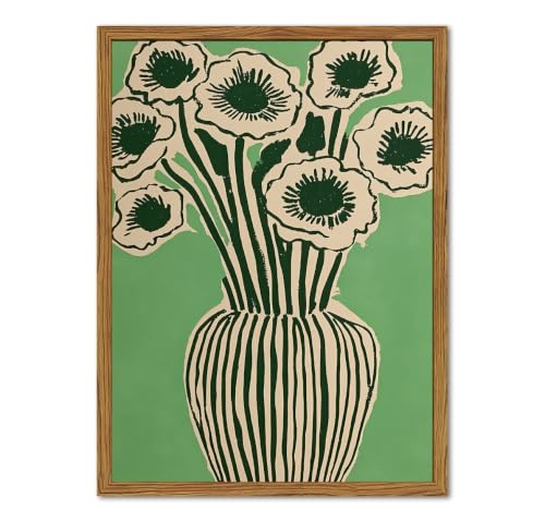 Framed Boho Floral Canvas Wall Art, Vintage Green Flower Pictures Wall Decor, Abstract Botanical Paintings Prints Minimalist Home Decor Aesthetic for living Room Bedroom Bathroom 12x16 inch - color: Green Floral, size: 16"L x 12"W